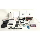 Box of miscellaneous electronic items to include handheld gaming consoles, Apple TV boxes, Go Pro