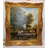 Oil on board presented in a gilded frame: Fording the Stream'. Signed H G Carter '80. O/all frame