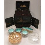 Chinese lacquer jewellery box together an assortment of dressing table items