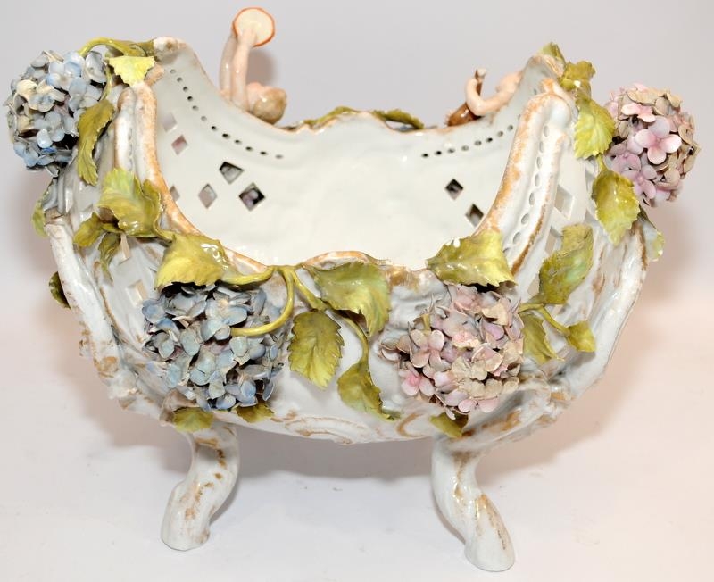 Large Shierholz Plaue pierced bowl with applied Puttis and garlands. O/all height 26cms - Image 3 of 5