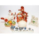 Ceramic match striker together with other mixed Staffordshire ceramics