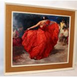 Original oil on board of a Spanish Flamenco dancer, indistinctly signed in bottom left corner. O/all