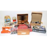 Collection of vintage toys and games to include Warhammer, Lotto, Backgammon and a large jar of