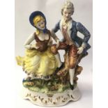 Capodimonte large porcelain lamp base of a courting couple in high gloss finish, marked to the