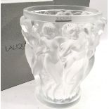 Superb Lalique Paris Bacchantes vase. Standing 24.5cms tall and very heavy, with the trademark