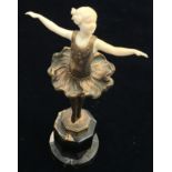 Quality Art Deco hot cast bronze figure of a ballerina upon a marble plinth signed F Priess. 17.5cms