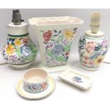 Small collection of Poole Pottery to include lamp bases and an unusual flared vase in the