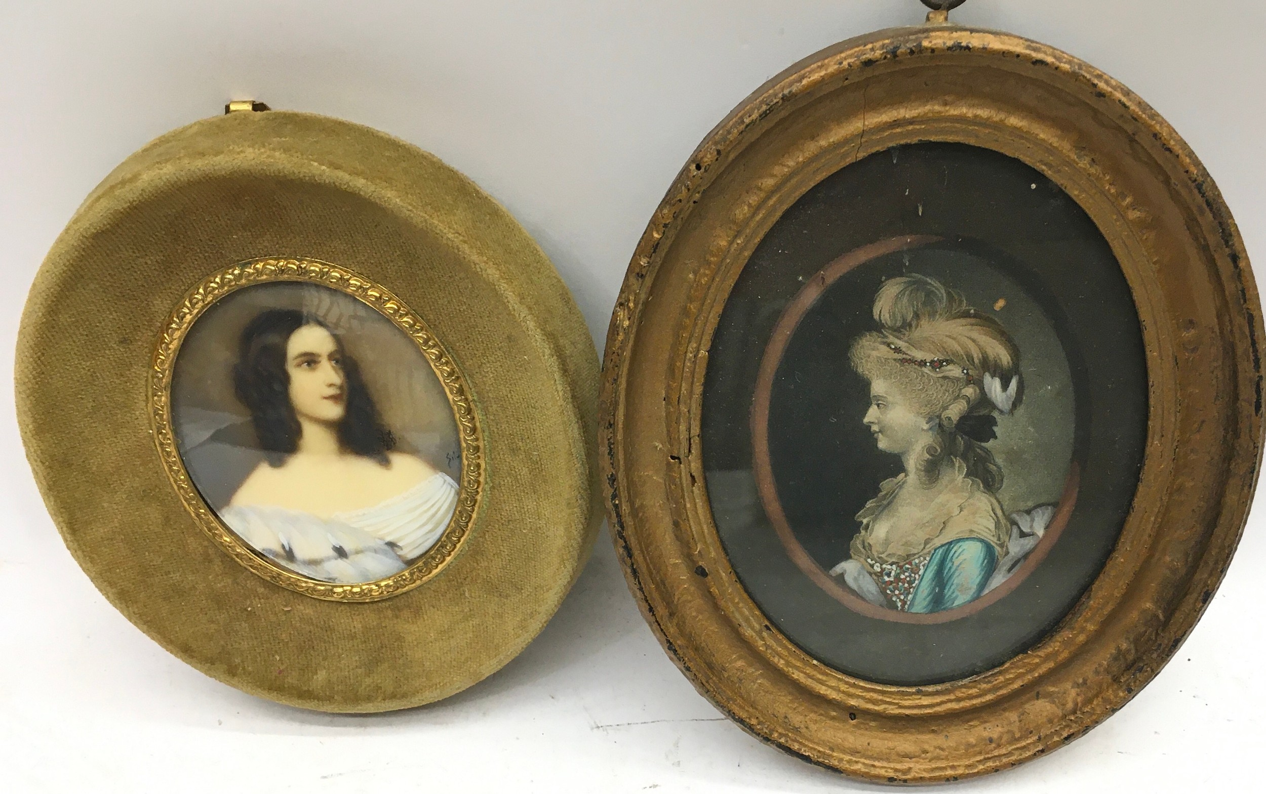 A collection of framed miniatures. Mostly hand painted on porcelain. Six in lot - Image 3 of 4