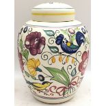 Large Poole Pottery lidded ginger jar in the LE blue cockerel pattern presented in undamaged