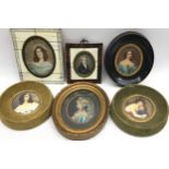 A collection of framed miniatures. Mostly hand painted on porcelain. Six in lot