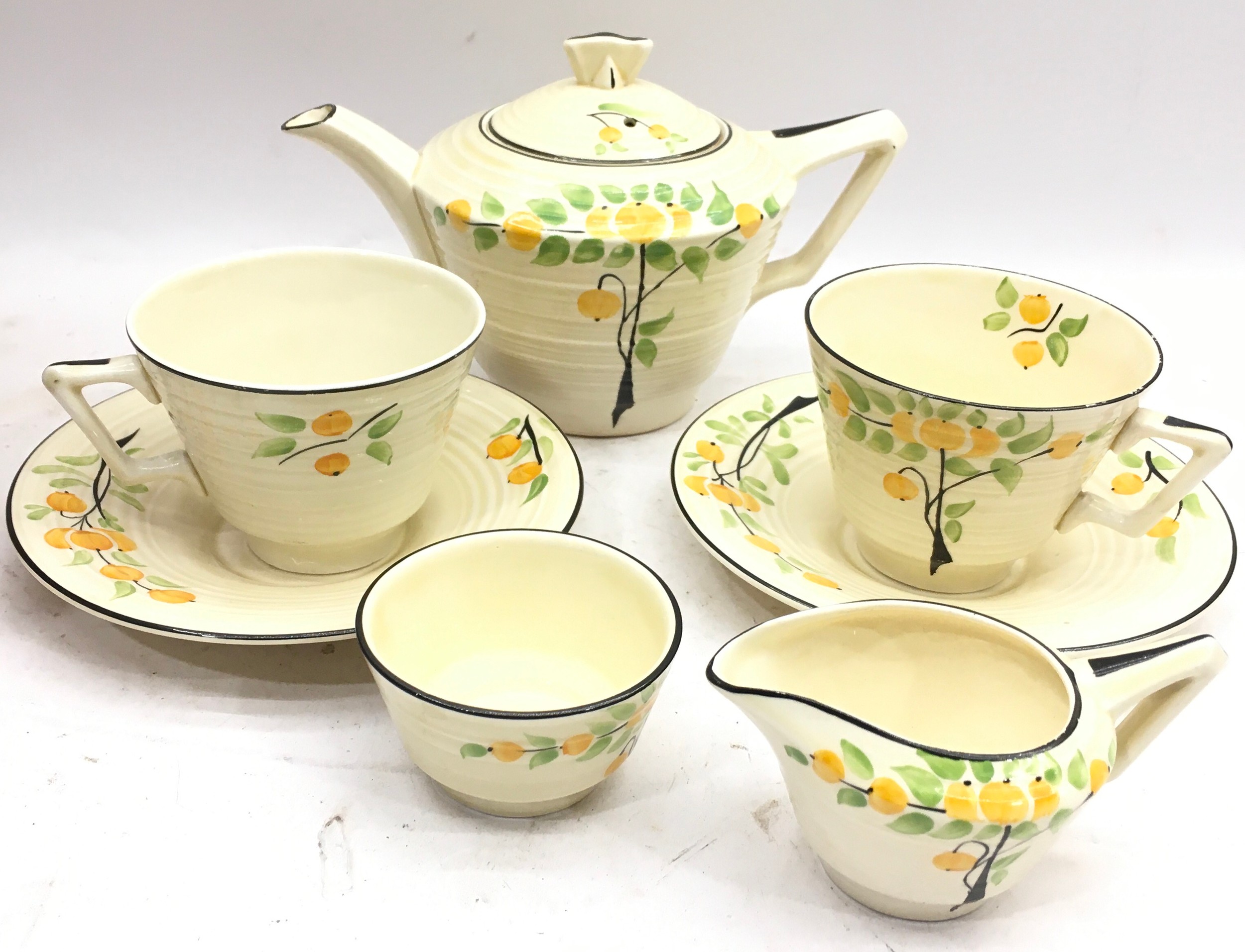 Art Deco Crown Ducal tea for two set with orange tree pattern