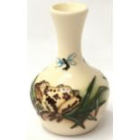 Moorcroft small vase depicting a frog 2009 fully marked & signed to base 4" high.