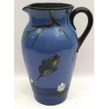 Large Watcombe Torquayware water jug in the Kingfisher pattern. 25cms tall