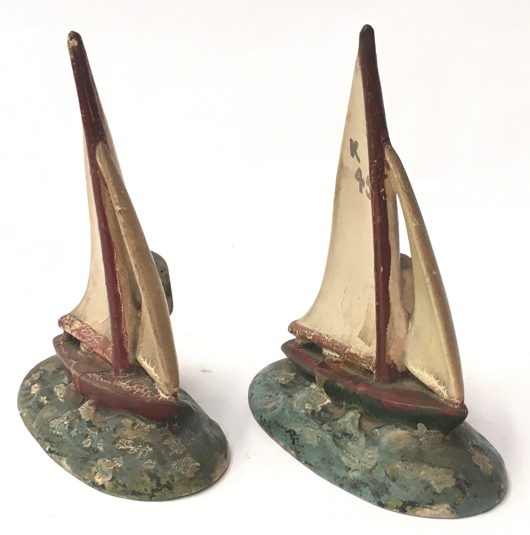 Poole Pottery pair of Yachts (overpainted) 11cms each (2) - Image 2 of 5