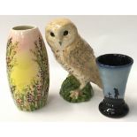 Studio Poole model of an Owl, together with a small remembrance vase by Alan White & Lorna Whitmarsh