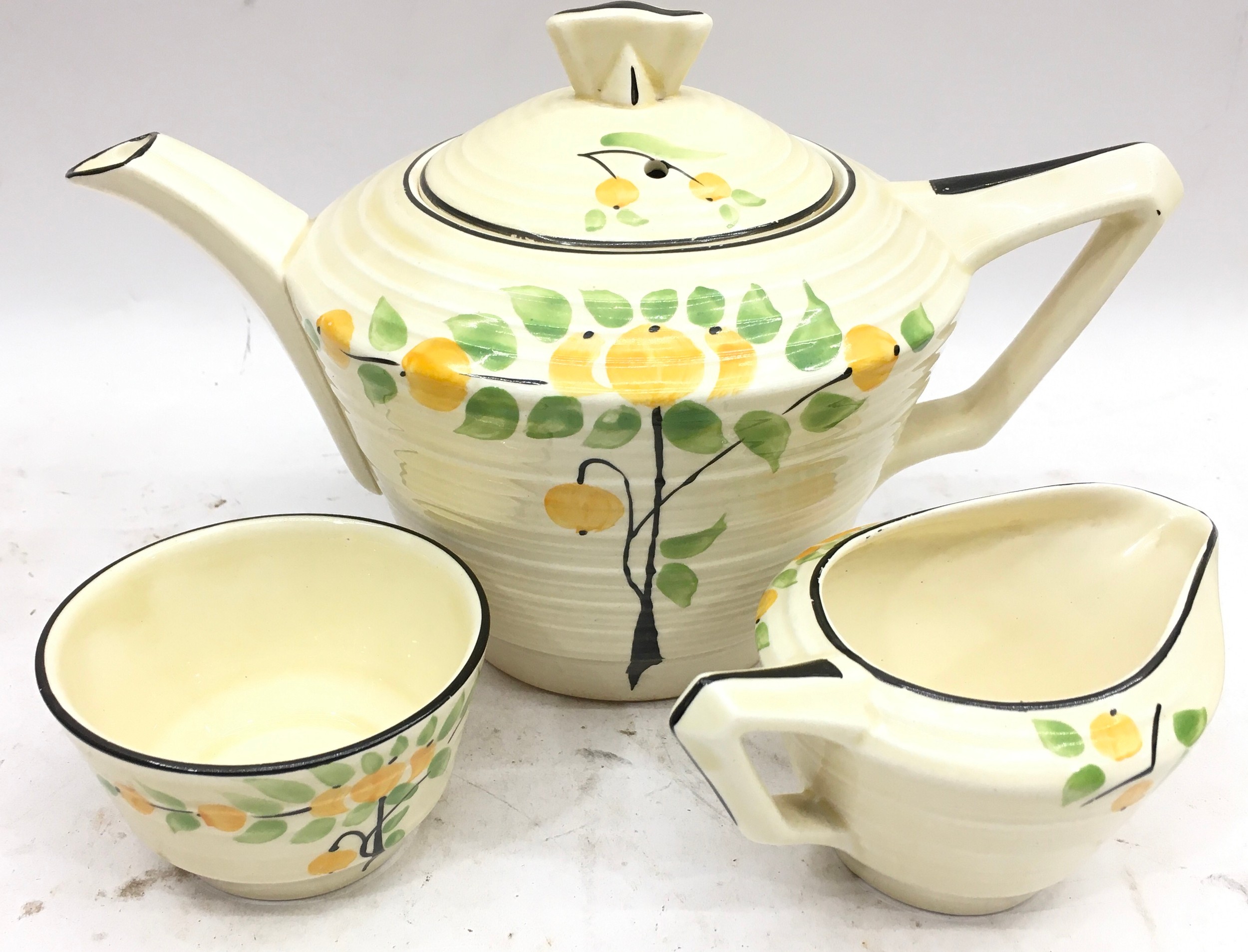 Art Deco Crown Ducal tea for two set with orange tree pattern - Image 2 of 4