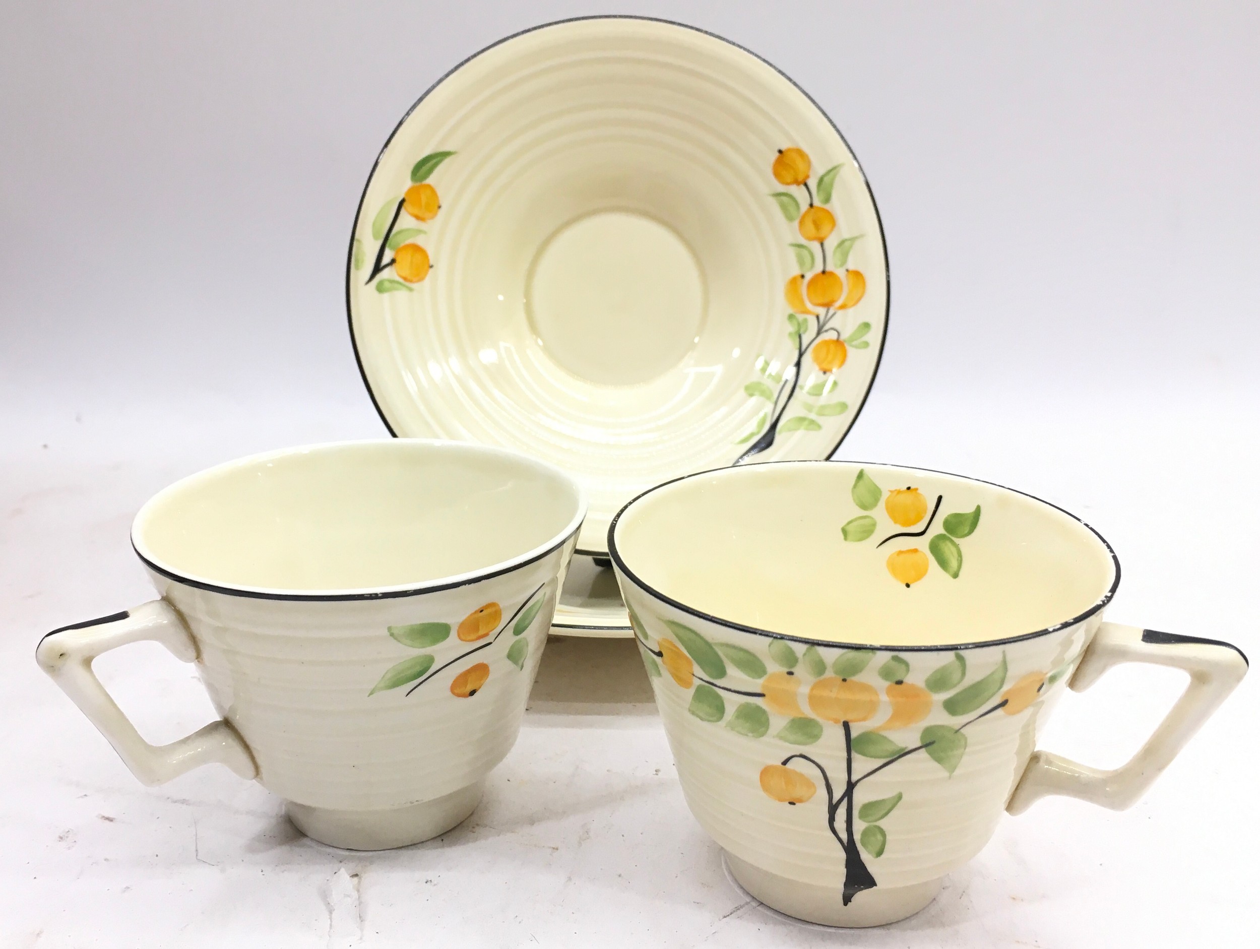 Art Deco Crown Ducal tea for two set with orange tree pattern - Image 3 of 4