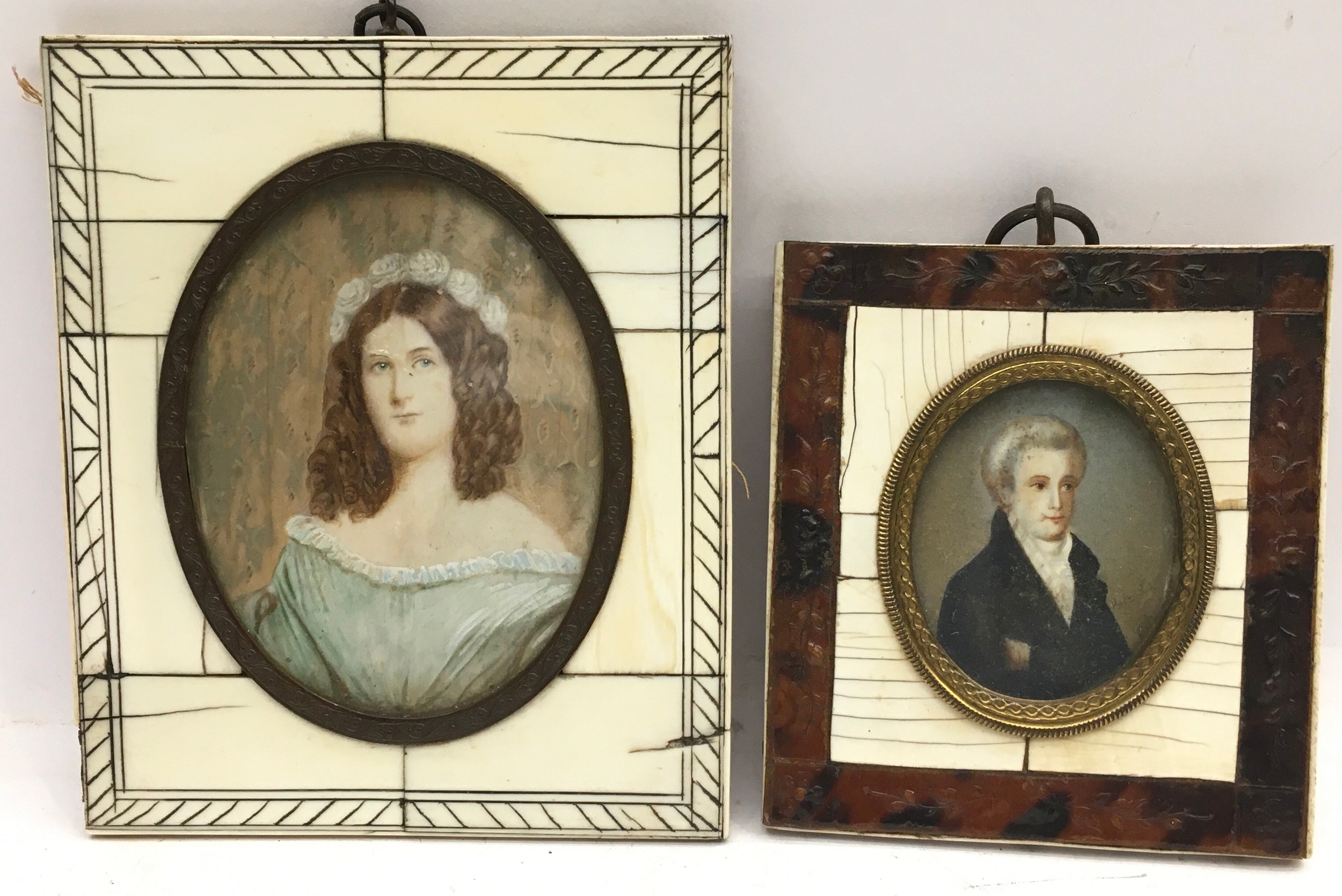 A collection of framed miniatures. Mostly hand painted on porcelain. Six in lot - Image 2 of 4