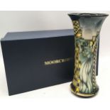 Stunning limited edition Moorcroft New York pattern trumpet vase. Model reference 159/10. Stands