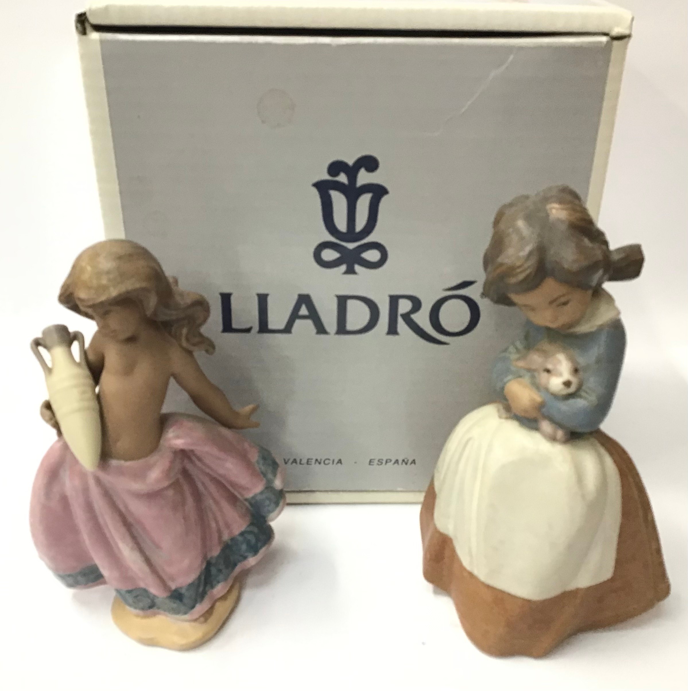 Lladro boxed Gres figure Little Peasant Girl 12332 plus one other Gres figure Girl with Puppy (2)