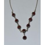 Antique designed Garnet 925 silver drop necklace.