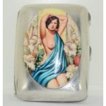 A silver 1923 case with enamel panel depicting a semi nude female.