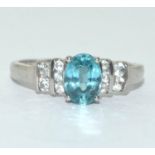 Natural blue & white Zircon silver ring Size O