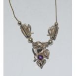 Silver Art Nouveau Amethyst necklace 42cm long