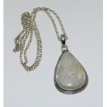 Huge teardrop Moonstone 925 silver pendant and chain