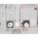 6 x Canadian silver proof dollar coins with certificates 5 x 50 dollars, 1 x 25 dollars