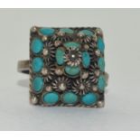 Vintage natural turquoise and silver adjustable Mexican ring Size O