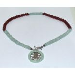 A Vintage natural Jade and Carnelian necklace (silver clasp) together with natural jade large