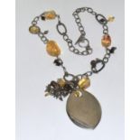 Vintage silver and natural citrine & Garnet necklace, 18" long.