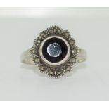 Silver antique set marcasite and jet ring size R