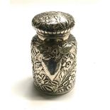 Large silver embossed perfume bottle with stopper 330g 10cm tall