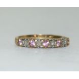 9ct gold ladies pink tourmaline and diamond ring size N