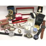 Collection of watches, world coins and costume jewellery to include silver