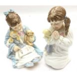 Royal Worcester pair of Katie's Day figurines, Story Time and Bed Time