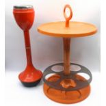 Vintage 1970's orange plastic drinks storage/serving tray c/w an orange plastic pedestal ashtray.