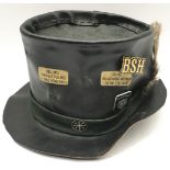 Vintage leather stove pipe top hat with badges. Steampunk/Goth