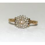 9ct gold ladies diamond cluster ring approx 0.20ct size O