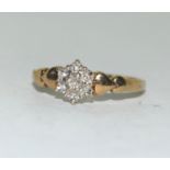 9ct gold ladies diamond cluster ring size P