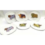 Six vintage 70's Beefeater Steak and Grill oval plates by English Ironstone Pottery, 1 a/f