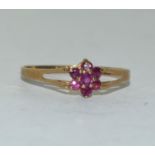 9ct gold ladies ruby cluster ring size O