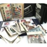 Collection of vintage stamps and postcards