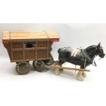 Large Traveller caravan with ceramic shire horse in harness. Caravan is 25cms tall