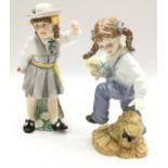 Royal Worcester pair of Katie's Day figurines, School Time and Play Time