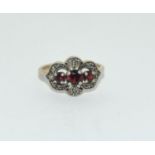 925 silver ladies ring set in the antique style with garnet and marcasite size S