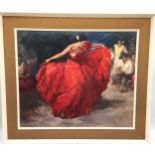 Original oil on board of a Spanish Flamenco dancer, indistinctly signed in bottom left corner. O/all