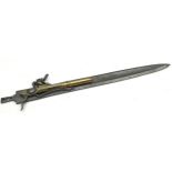 A reproduction bayonet with attached flintlock pistol. 54cms long